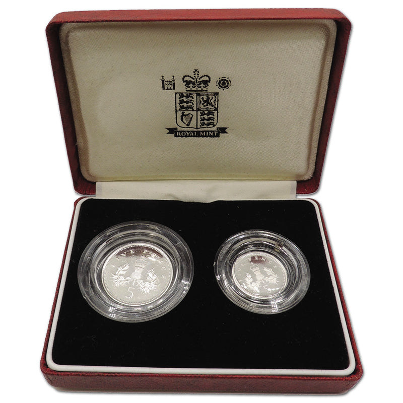 1990 Royal Mint Silver Proof Piedfort Pair 5p coins