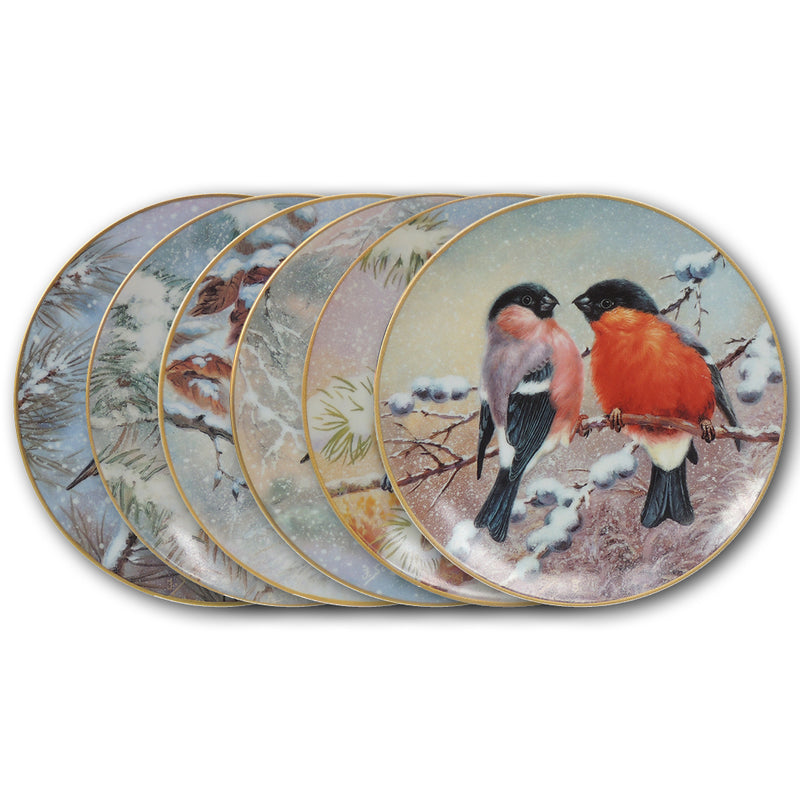 6 Bradford Birds in Wintertime Porcelain Plates CXG0879