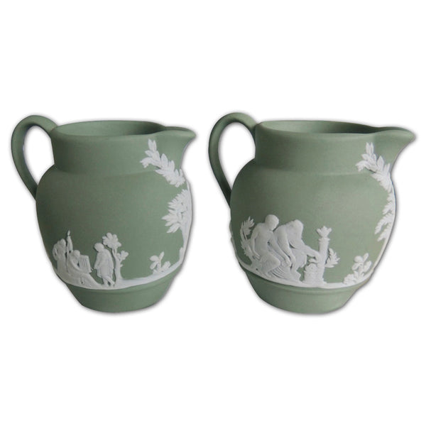 Pair Wedgwood Green Jasperware Small Jugs CXG0916