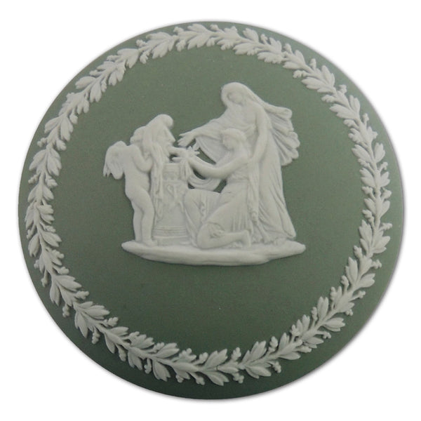 Wedgwood Green Jasperware 1970's Round Box CXG0917