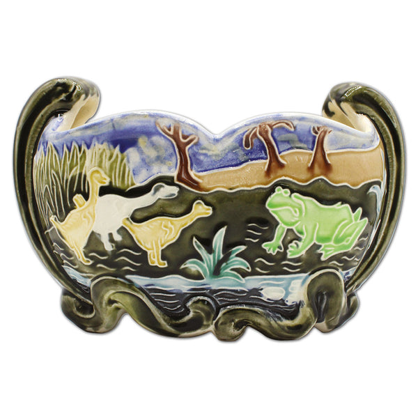 Majolica Frog Cache Pot