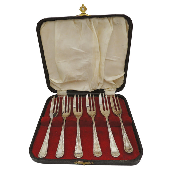 Boxed Set 6 Silver Cake Forks CXH0254