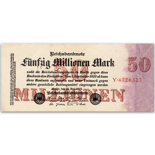 50 Million Mark Large Reichsbank Note - 1923