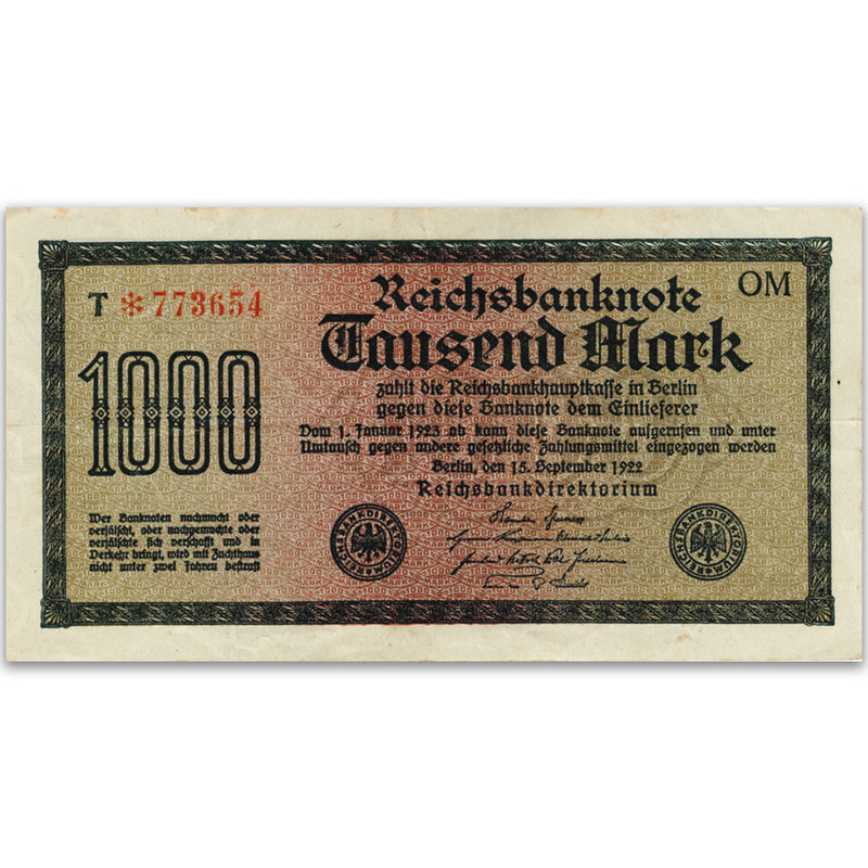 One Thousand Mark Reichsbank Banknote - 1922