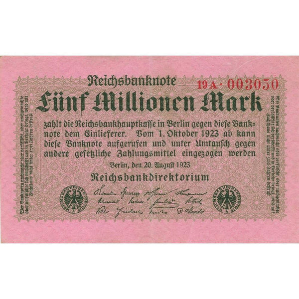 1923 Five Million Mark Reichsbank Note