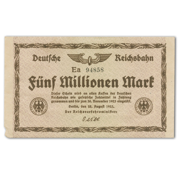 Five Million Mark Deutsche Reichsbank Note - 1923