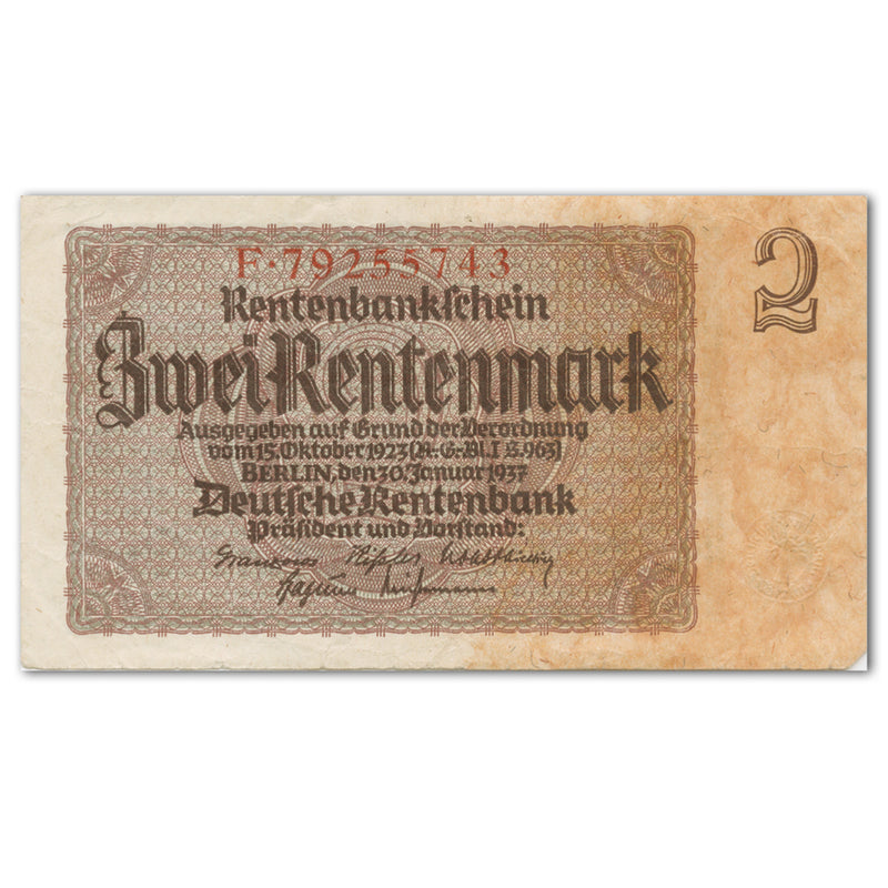 One Rentenmark Rentenbankschein Note - 1937