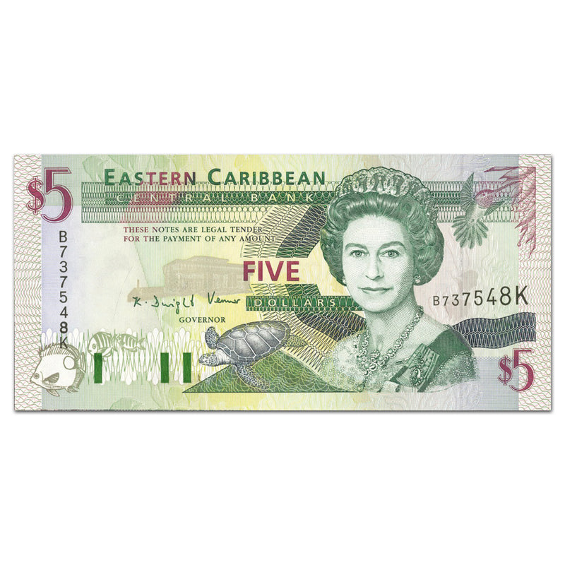 East Caribbean St Kitts 1994 £5. P31k. 3 consec serial no.s