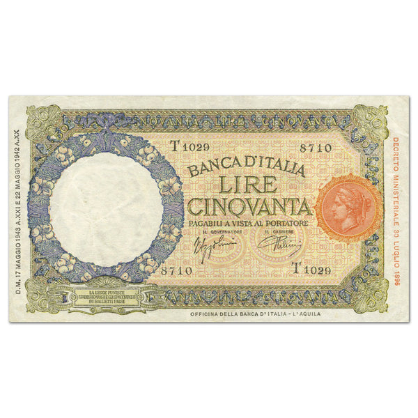 Italy 1942 50 lire. P47. EF-40