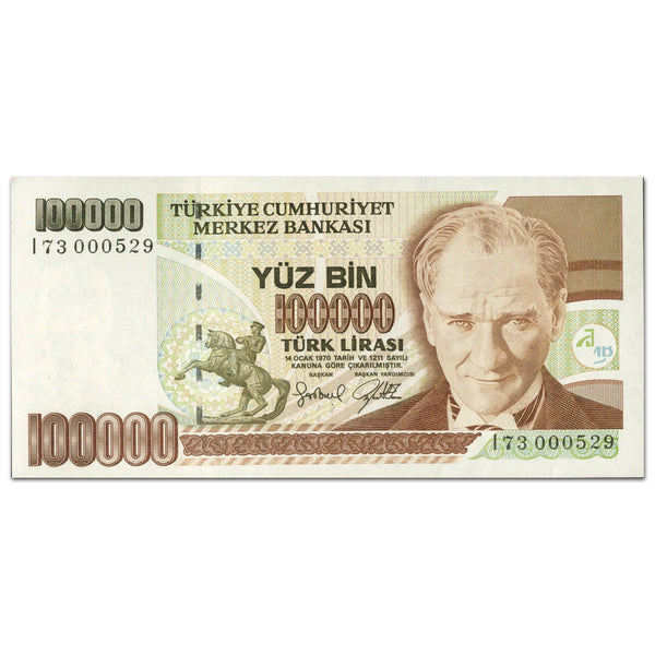 Turkey 1984-97 100,000L. Low serial 6 consective. Unc