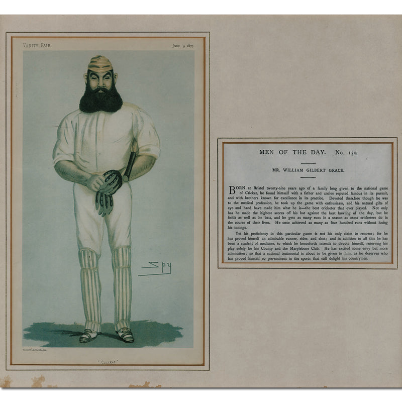 Framed Vanity Fair Chromolithograph of W.G. Grace - Dated 9 June 1877 CXP0074