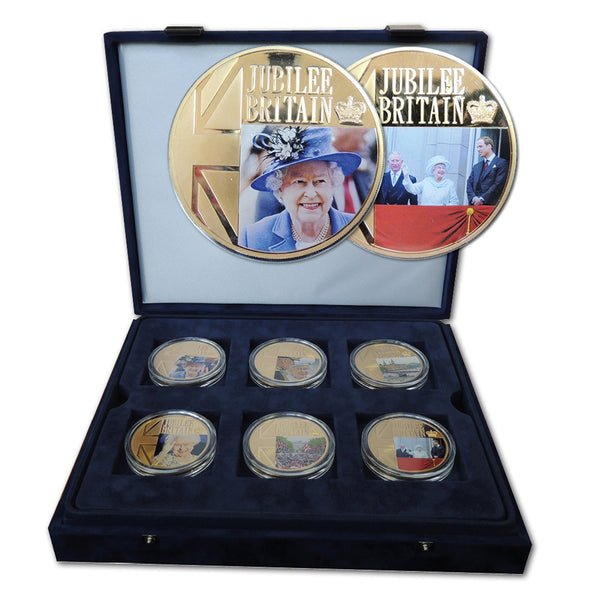 Diamond Jubilee Britain Set of 6 Gold Plated Medallions CXR1260