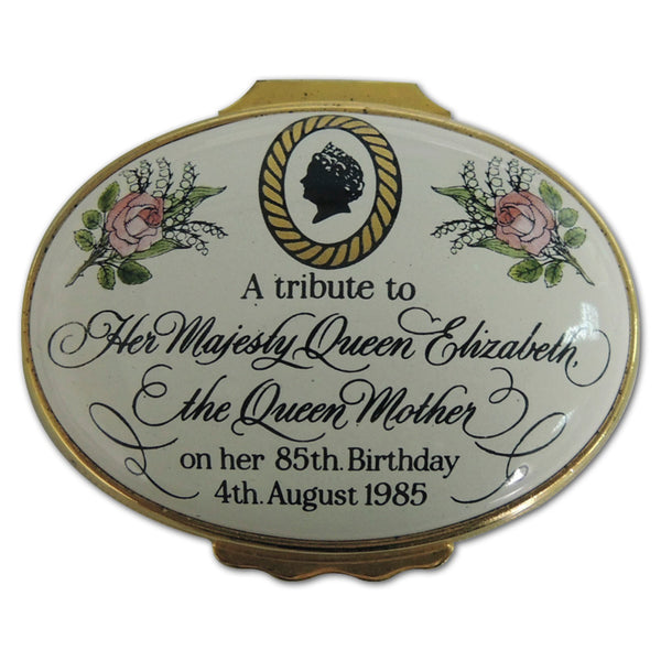 Halcyon Days Queen Mother 85th Birthday Ltd Edt Enamel Box CXR1314