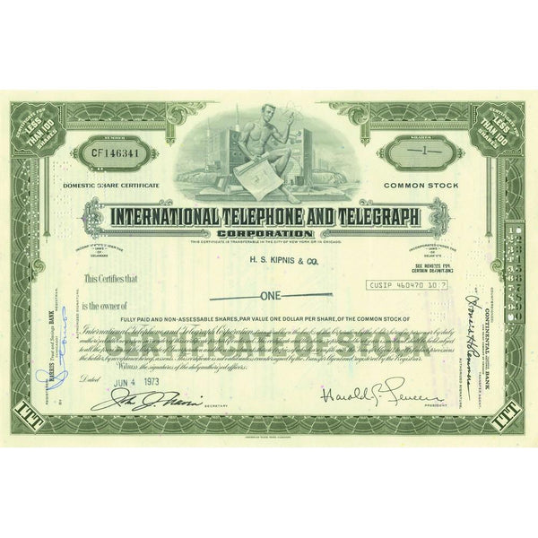 Int. Telephone & Telegraph Share Certificate CXX0360