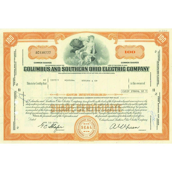 Columbus and Southern Ohio Electric Co. Share Certificate CXX0367