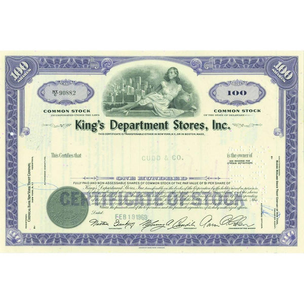 King's Deptartment Stores Share Certificate CXX0368