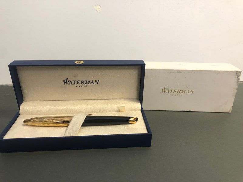 Waterman Carene Essential Black Wave Gold Trim Rollerball - Gift Boxed CXX0541