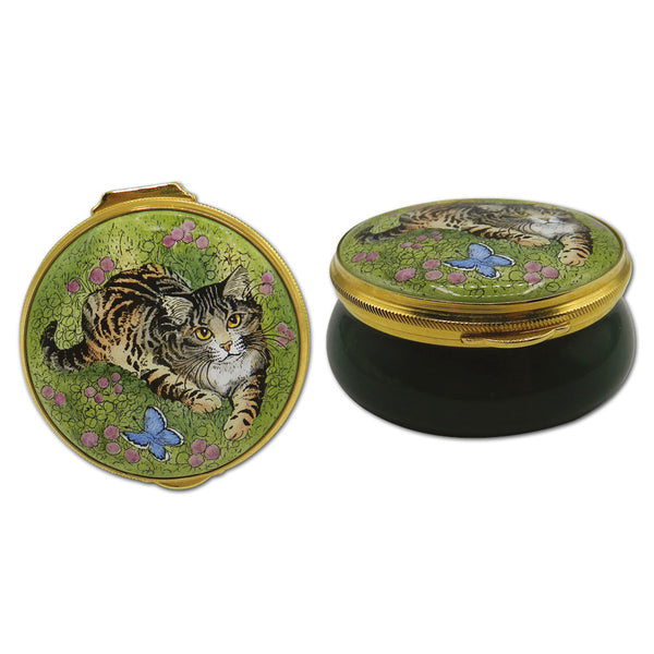 Staffordshire Lesley Anne Ivory Cat Enamel Box