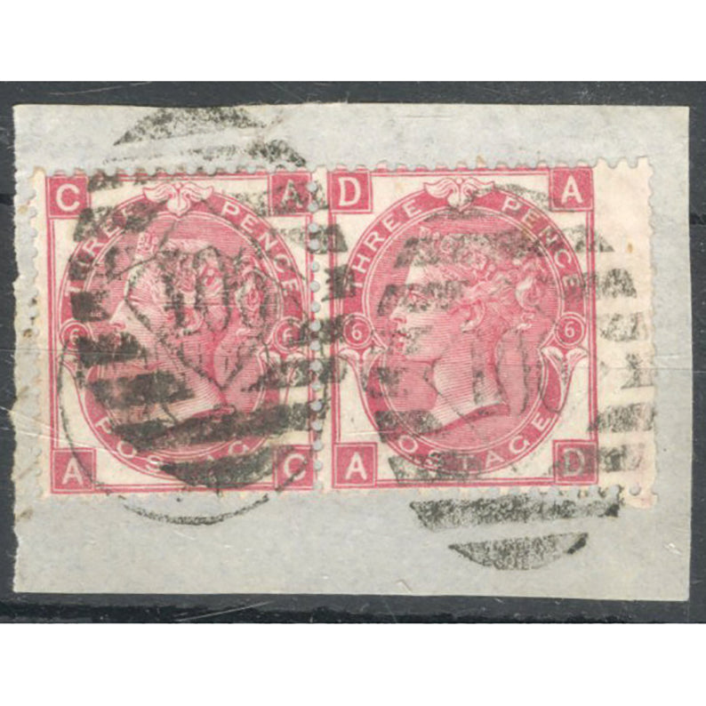 1870-80 3d Rose, plate 6, horizontal pair, fine used. SG103