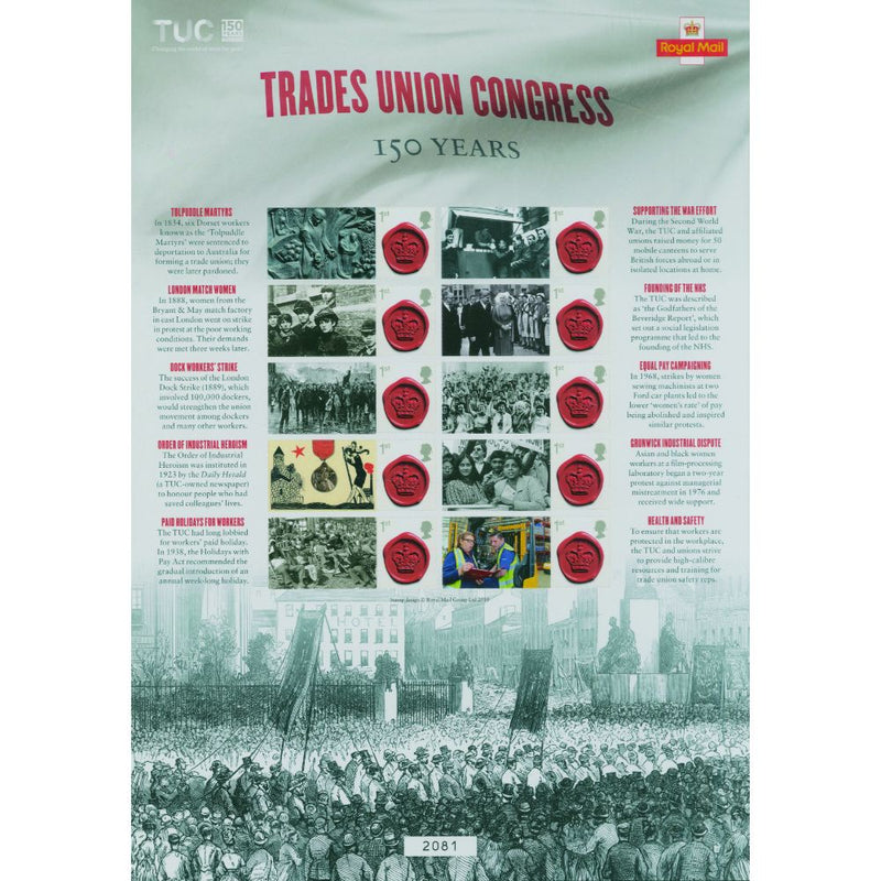 2018 TUC 150 Years Commemorative Sheet GBCS0037