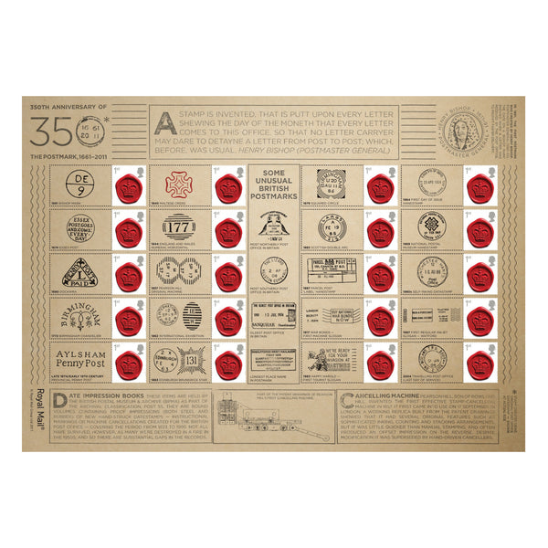 2011 350th Anniversary Postmark Royal Mail Commemorative Sheet