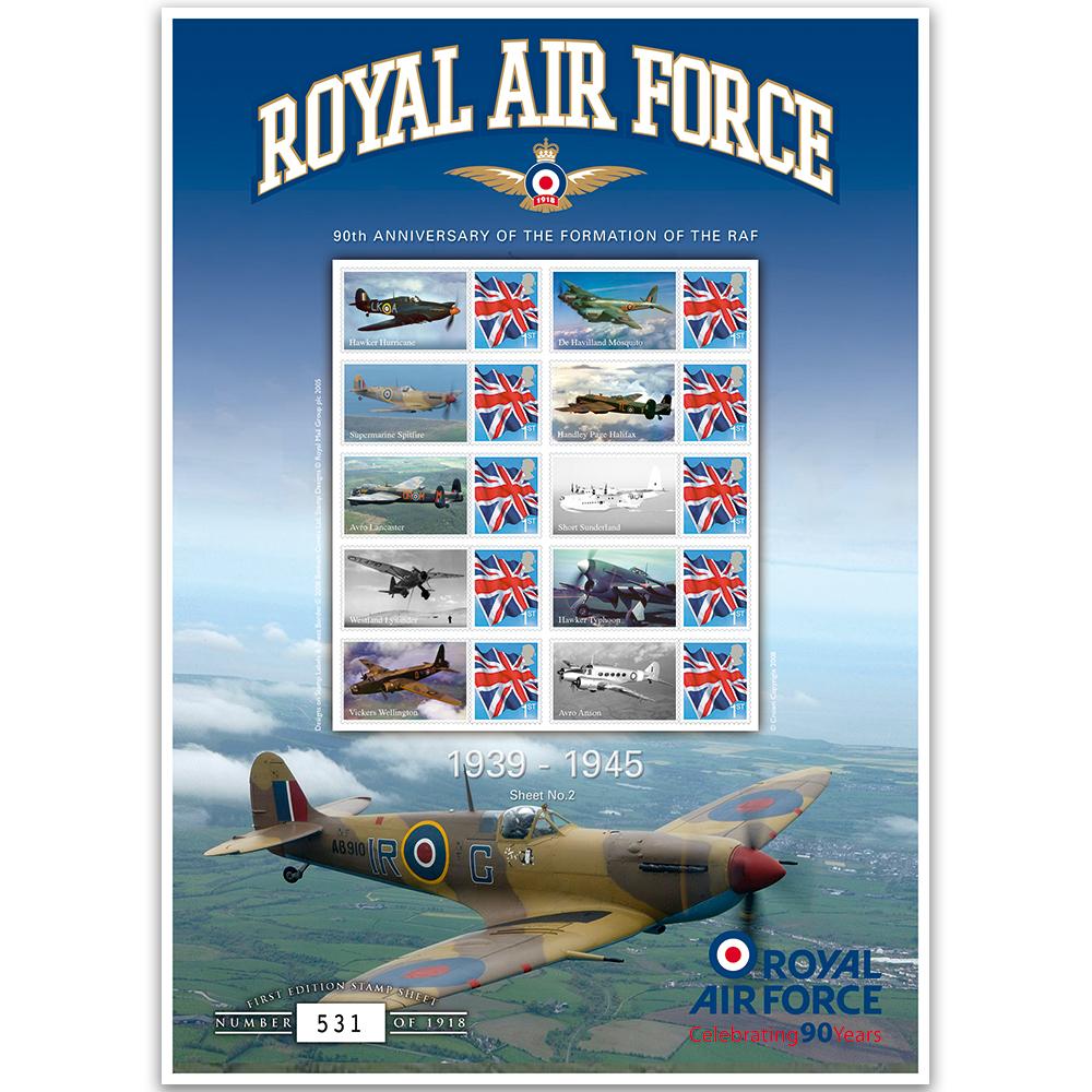R.A.F 90th Anniversary 1939 -1945 GB Customised Stamp Sheet 2
