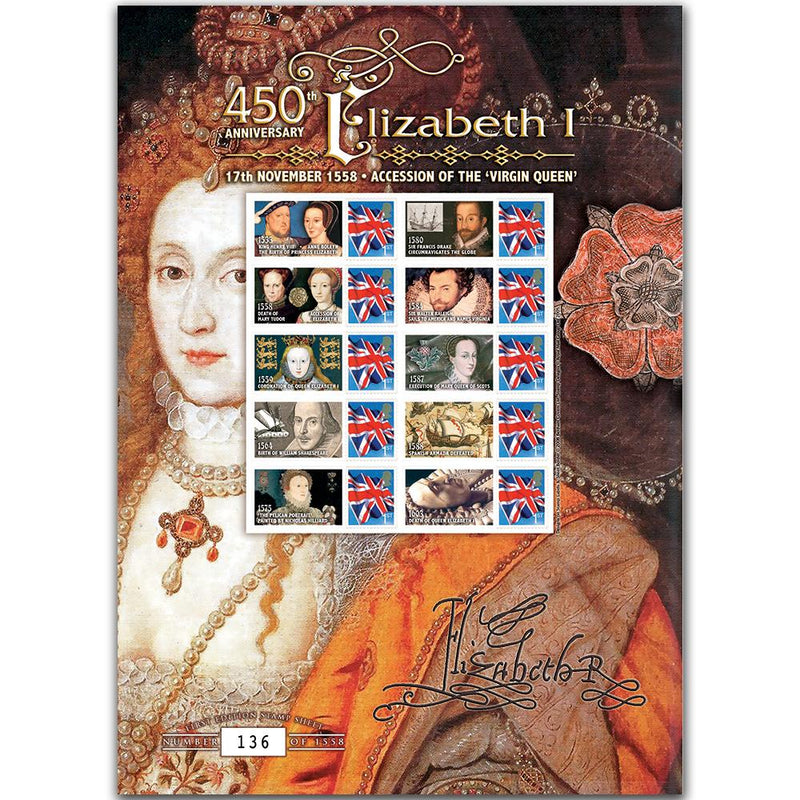 450th Anniversary Accession of Elizabeth I GB Customised Stamp Sheet GBS0078