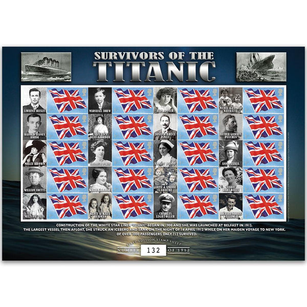 Titanic Survivors GB Customised Stamp Sheet GBS0081
