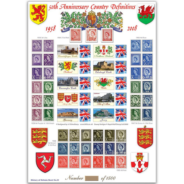 50th Anniversary Country Definitives GB Customised Stamp Sheet - HoB 22 GBS0138