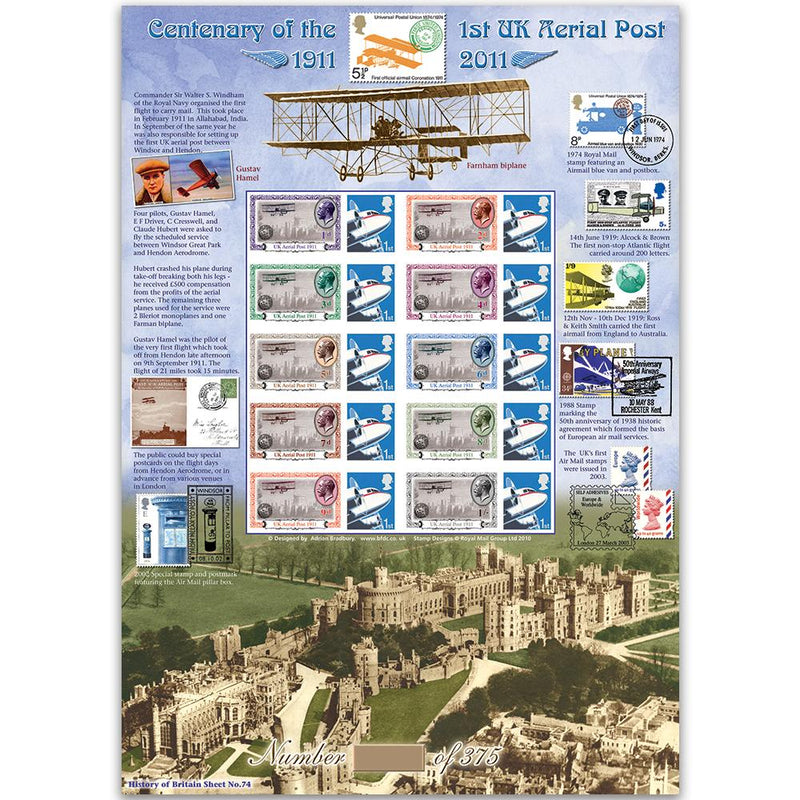 Centenary of Aerial Post GB Customised Stamp Sheet - HoB 74 GBS0170
