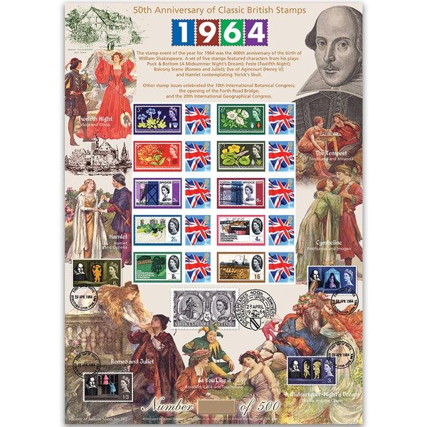 Classic British Stamps 1964 GB Customised Stamp Sheet - HoB 102 GBS0212