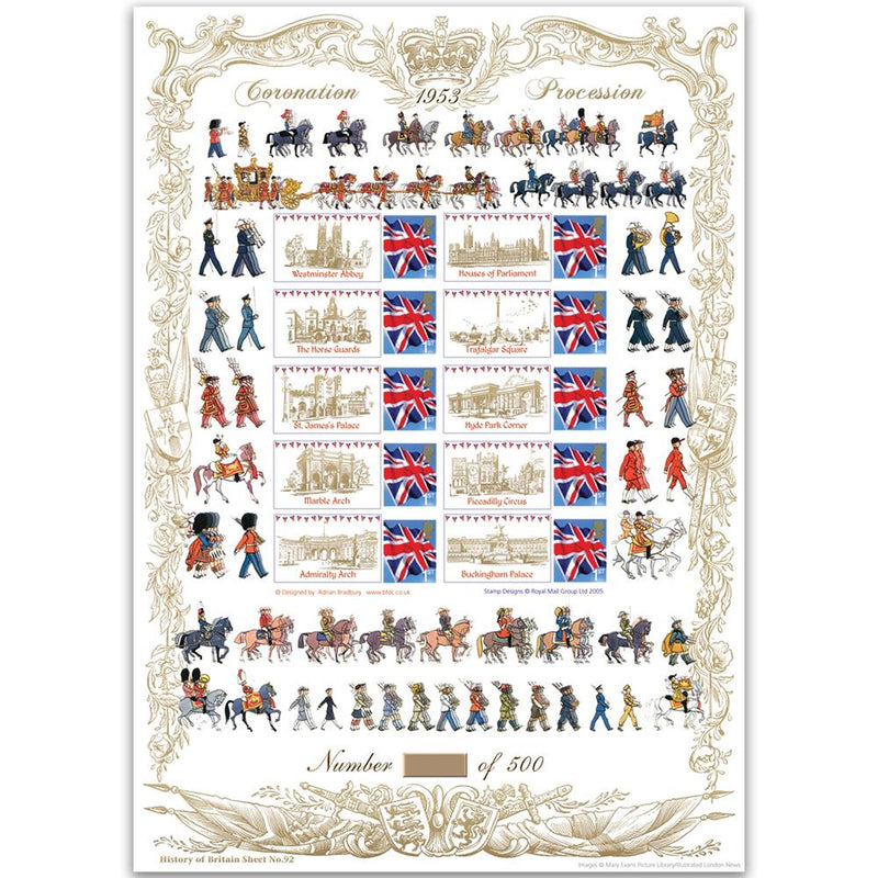 Coronation Procession GB Customised Stamp Sheet - HoB 92 GBS0213