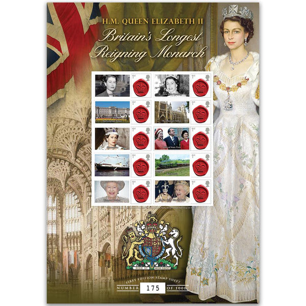 Britains Longest Reigning Monarch GB Customised Stamp Sheet GBS0254