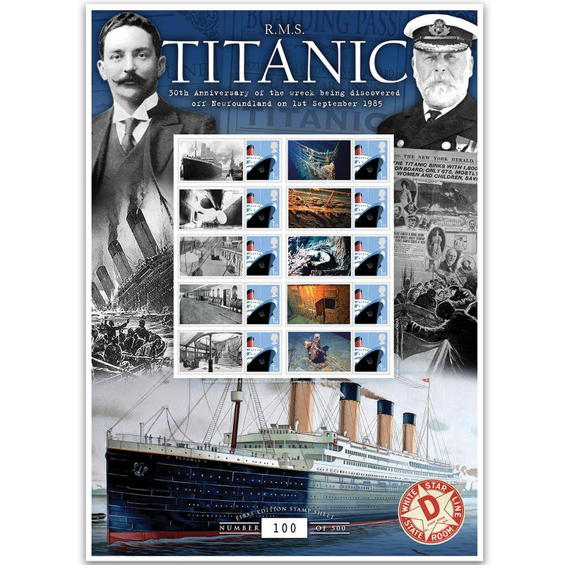 Titanic 30th Anniversary of Discovery of the Wreck GB Customised Stamp Sheet GBS0255