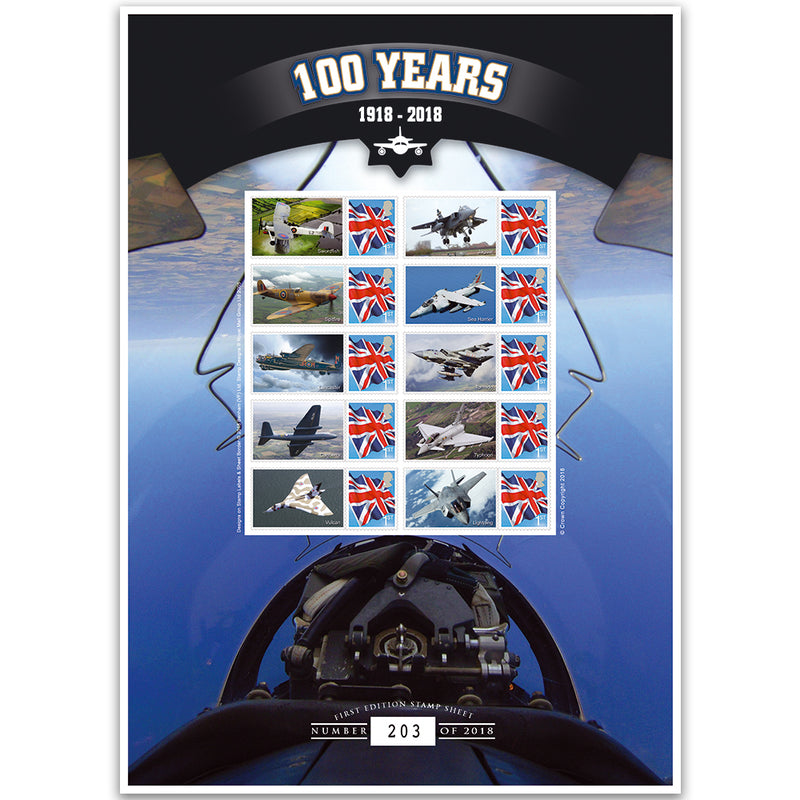 100th Anniversary RAF Customised Stamp Sheet GBS0294