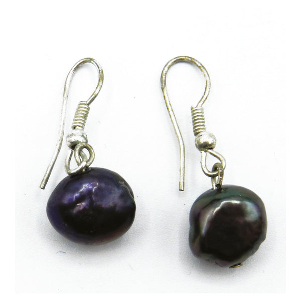 Silver & Freshwater Black Pearl Earrings