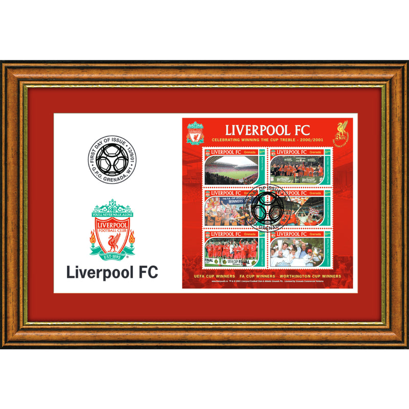 Liverpool FC Treble  Winners 1st Day Card Framed - 2000/01 LFF001