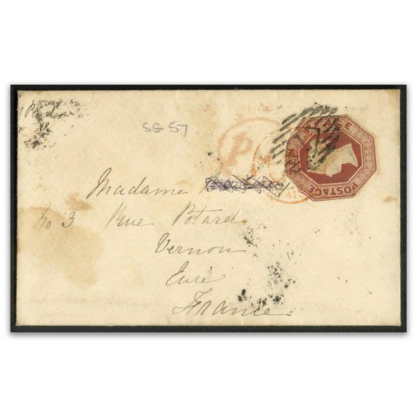 1853 10d Brown, cut to shape, used on small cover to France. SG57