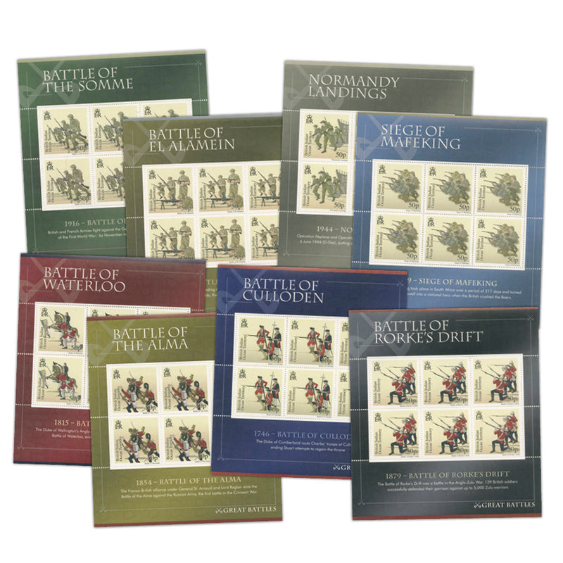 2010 BIOT - Set of 12 Great Battles Stamp Sheetlets PSM1802