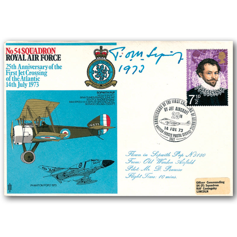 1973 No.54 Squadron, 25th Anniversary Jet Crossing the Atlantic - Signed Sir T Sopwith RAFSQ13S