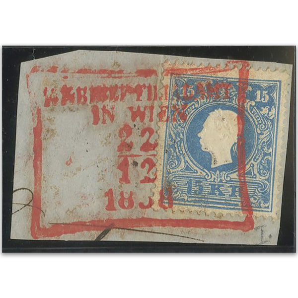 Austria 271 1858-59 15kr on piece, canc RRAUT0271
