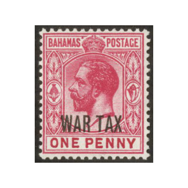 Bahamas S.G.97a 1918 1d carmine 'War Tax' opt, Watermark Sideways, mm.