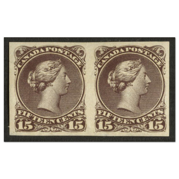 Canada 15c Brown-purple IMPERF pair lmm. Cat £1,400