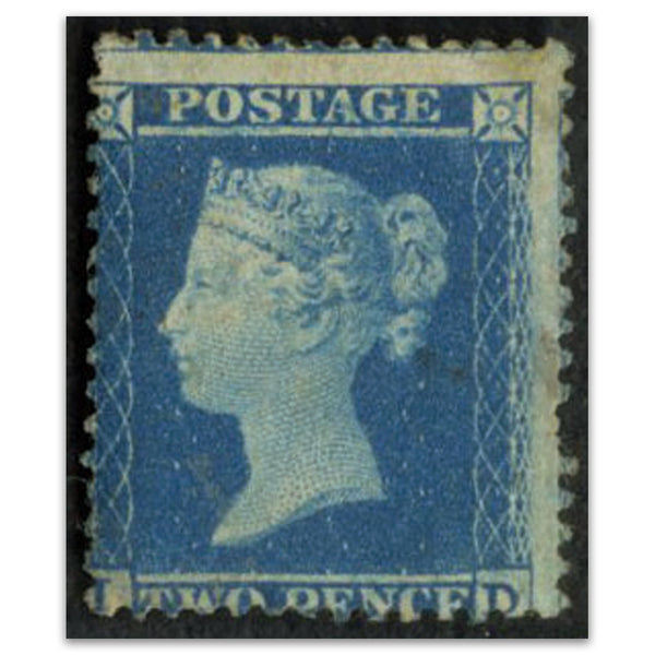 GB 1855 2d Blue, mtd mint, a bit grubby, cat. £2800. Scarce. SG34