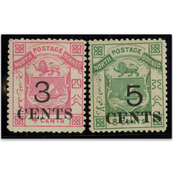 N.Borneo1886 Surcharge 3c on 4c and 5c on 8c both good to fine mm. SG18-19