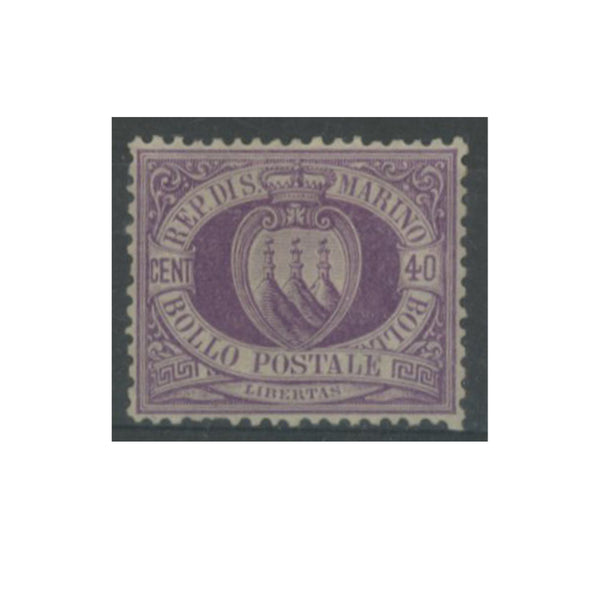 San Marino SG7 40c mauve fine u/m, couple curtailed perfs