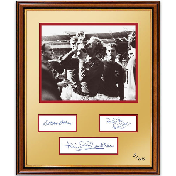 Black and White 1966 World Cup Photograph - Signed by Charlton, Cohen & Wilson SD545