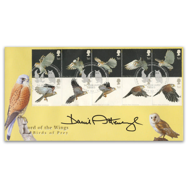 2003 Birds of Prey. Scott Off. Bird in Bush Rd h/s. Signed David Attenborough.