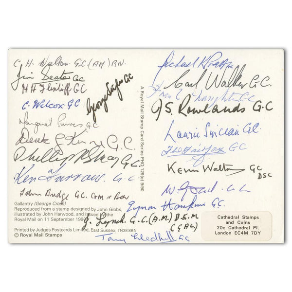 1990 Gallantry PHQ Card - Signed by 21 George Cross Holders SIGM0243