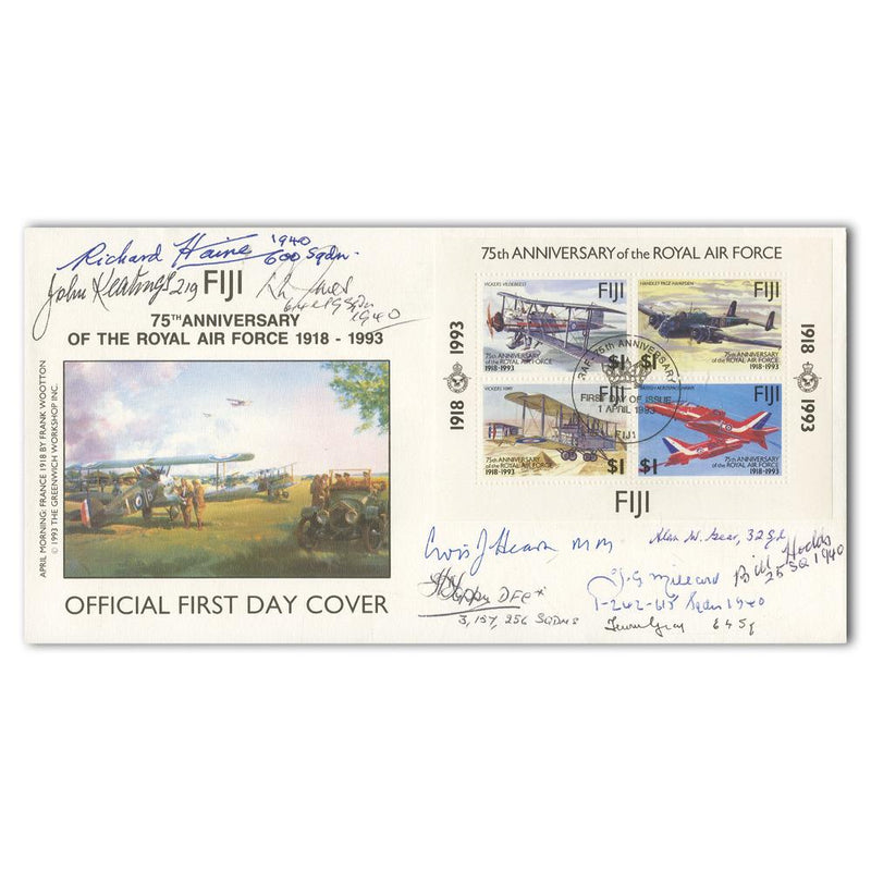 1990 RAF 75th Fiji M/S - Signed by 9 BoB Pilots, WAAF SIGM0276